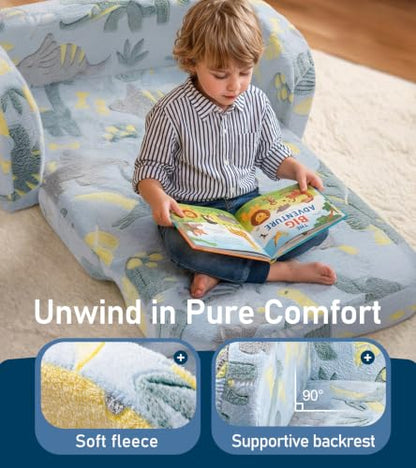 little dove 2-in-1 Kids Couch, Kid Sofa that Fold Out, Glow in the Dark Kid Chair, Extra Wide Kids Sofa, Comfy Kids Chair, Convertible Couch, Gifts for Girls & Boys, Dinosaur - color: Dinosaur