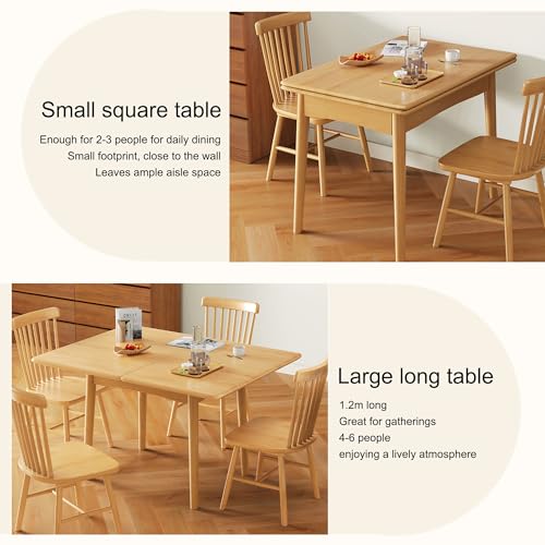 Rectangular Folding Expandable Dining Table Foldable Space Saving Drop Leaf Kitchen Table for Small Spaces Living Room Apartment