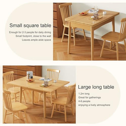 Rectangular Folding Expandable Dining Table Foldable Space Saving Drop Leaf Kitchen Table for Small Spaces Living Room Apartment