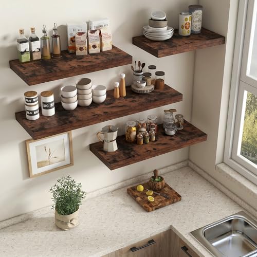 Vivelove Deep Floating Shelves for Wall 16x12” Set of 2, Rustic Brown | Easy Install With Hardware, 2" Thick, Invisible Brackets, Wall Mounted, No Sagging, For Any Room - color: Rustic Brown, size: 16”wx12”dx2”h