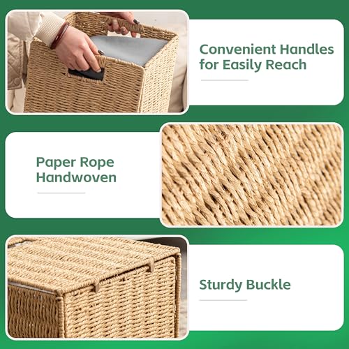 13x13x13 Storage Cube Bins Set of 4, Paper Rope Hand Woven Storage Basket with Handles, Collapsible Square Storage Cubes for Shelves, Wicker Shelf Baskets for Living Room Bedroom Organizing, Natural - size: 13" x 13" x 13" (4 Pack)