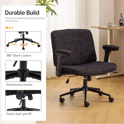 VINGLI Criss Cross Chair with Adjustable Flip-Up Arms,Cross Legged Chair with Wheels,Extra Wide Office Chair,Desk Chair for Home Office,Vanity,Bedroom, Apartment,Starry Chenille,Black - color: Black