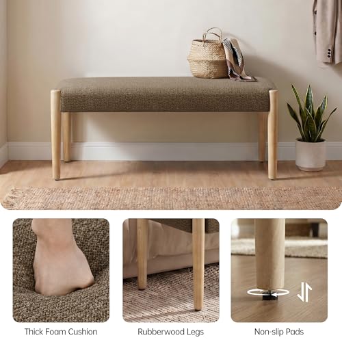 Usaint 42" End of Bed Bench with Wood Legs, Dark Brown with Oak Leg | Modern Upholstered Bedroom Bench with Rubberwood Legs, Entryway Bench with Cushion, Dining Bench for Living Room, Bedroom - color: Dark Brown With Oak Leg