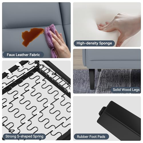 Yongchuang Small Couch 46" Grey Faux Leather Loveseat Sofa for Living Room Bedroom Love Seat Mini Couch with Arm Rest - color: Grey