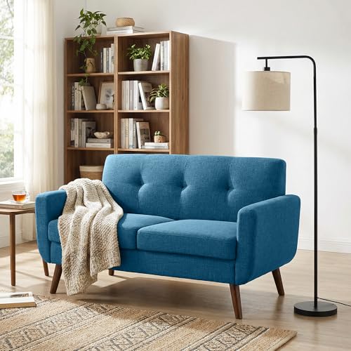Tbfit 56" W Loveseat Sofa, Mid Century Modern Decor Love Seat Couches for Living Room, Button Tufted Upholstered Small Couch for Bedroom, Solid and Easy to Install Love Seats Furniture, Blue - color: Blue, size: 56.7 inch