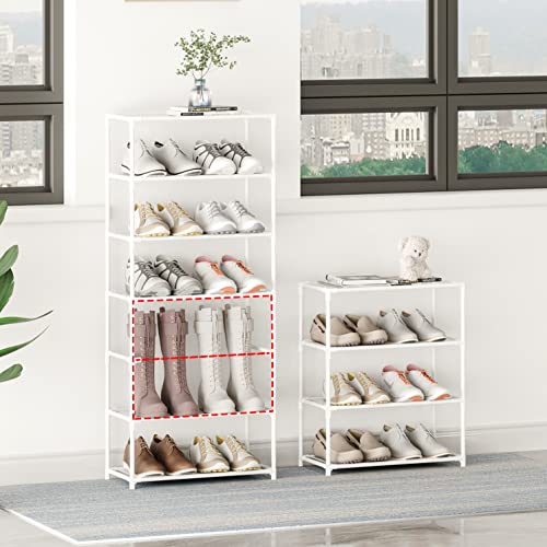Small Shoe Rack 6-8 Pairs Sturdy Shoe Shelf 4-Tiers Narrow Stackable Shoe Organizer,Lightweight Kids Shoe Racks for Entryway, Doorway and Closet(White) - size: 4-White