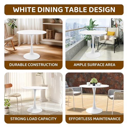 Round White Dining Table Modern Kitchen Table with Pedestal Base in Tulip Design, Mid-Century Leisure Table for 2 to 4 Person，for Kitchen, LivingRoom, Office, Cafe (23.6 x 23.6 x 28.7 inches) - size: 23.6 x 23.6 x 28.7 inches