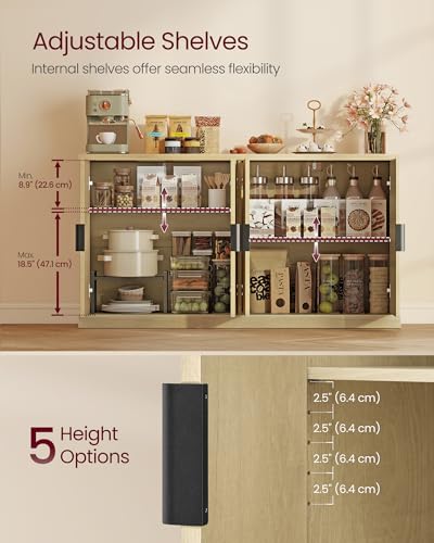 VASAGLE MAXE Collection - Buffet Cabinet, Fluted Console Cabinet, Sideboard with Adjustable Shelves, Mid Century Modern Buffet Table, 15.8 x 58.3 x 31.5 Inches, Oak Beige UBBK382Y01S - color: Oak Beige, size: 58.3"W, style: 1 Pack