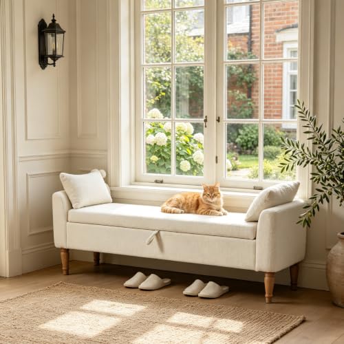 Chifee & Vingol 66" W Storage Benches End of Bed Bench with Pillow,Ivory - color: 66"-ivory