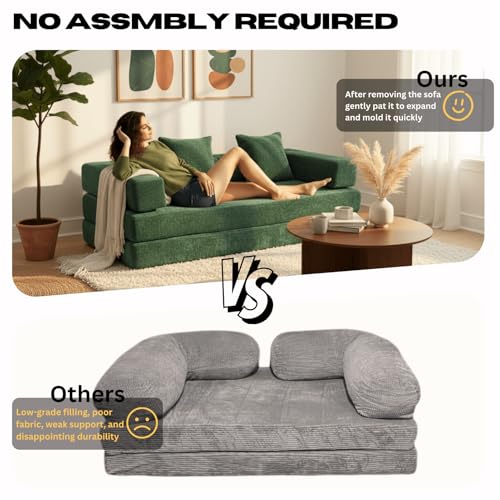 Alpen 77" Convertable Sleeper Sofa, 4-in-1 Pull Out Couch Bed with L-Shaped Armrests, Futon Sofa Bed Queen Size Sleeper Mattress Fold Out Comfy Lounge for Living Room Bedroom, Green - color: Green-chenille
