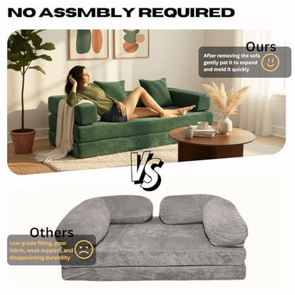 Alpen 77" Convertable Sleeper Sofa, 4-in-1 Pull Out Couch Bed with L-Shaped Armrests, Futon Sofa Bed Queen Size Sleeper Mattress Fold Out Comfy Lounge for Living Room Bedroom, Green - color: Green-chenille