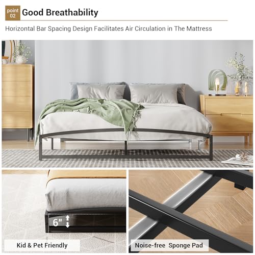 IDEALHOUSE Low Bed Frame, 6 in Full Size Metal Platform Bed Frame, Black | Arch Design, Heavy Duty Bed Frame, Strong Bearing Capacity, No Box Spring Needed, - color: 6 Inch Black, size: Full