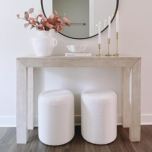 Modern Round Ottoman with Soft Padded Seat, Multifunctional Vanity Stool for Makeup, Upholstered Footrest Stool Ottoman Foot Stool for Living Room, Bedroom - color: White