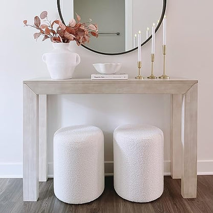 Modern Round Ottoman with Soft Padded Seat, Multifunctional Vanity Stool for Makeup, Upholstered Footrest Stool Ottoman Foot Stool for Living Room, Bedroom - color: White
