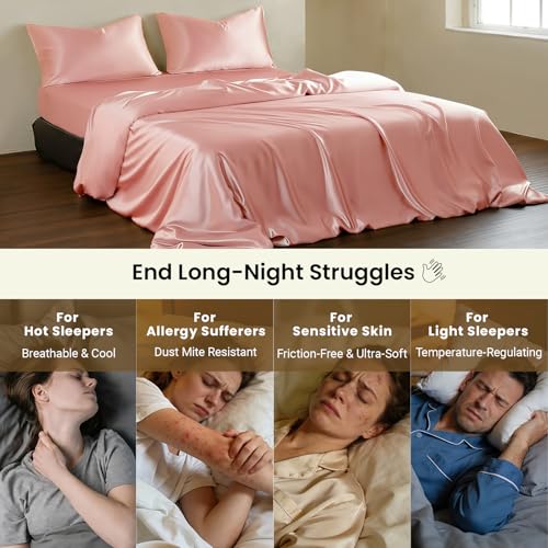 THXSILK Luxury Full Silk Duvet Cover Set 3 Pieces, Extra Soft, Breathable & Cooling Bedding Set, Machine Washable & Durable, 1 Duvet Cover & 2 Pillowcases with Zipper Closure(Charming Pink) - color: Charming Pink, size: Full (3 pcs)