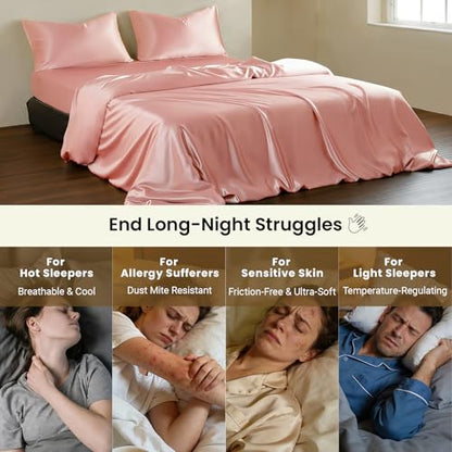 THXSILK Luxury Full Silk Duvet Cover Set 3 Pieces, Extra Soft, Breathable & Cooling Bedding Set, Machine Washable & Durable, 1 Duvet Cover & 2 Pillowcases with Zipper Closure(Charming Pink) - color: Charming Pink, size: Full (3 pcs)