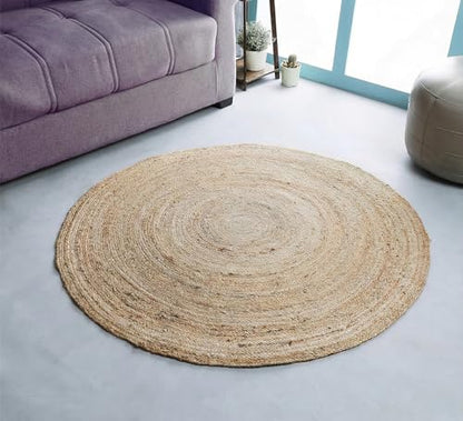 Hausattire Jute Braided Round Rug, Natural, 4 ft | 100% natural jute, hand woven, reversible, boho farmhouse style, entryway/kitchen/living room use - color: Natural, size: 4' Round