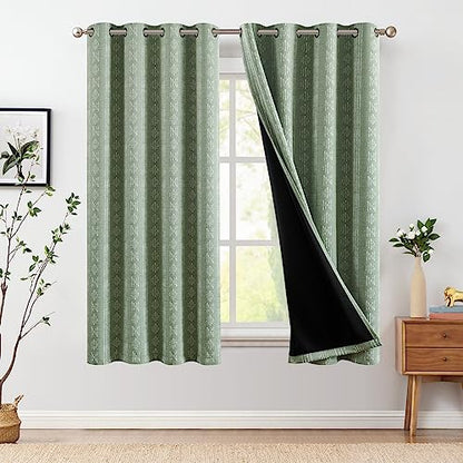jinchan Boho Blackout Curtains 63 Inch Length for Bedroom Living Room | White on Sage Green Geometric Printed Grommet Curtains Room Darkening Thermal Insulated Window Treatments 2 Panels - color: Boho | White on Sage Green, size: 52"W x 63"L (Pack of 2)
