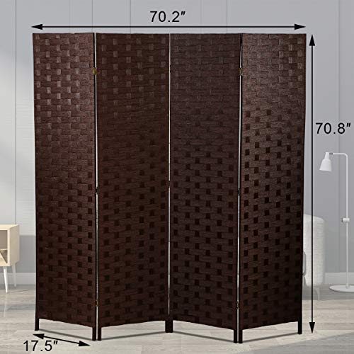 Meet Perfect 4-Panel Room Divider Privacy Screen,6 FT Wooden Woven Folding Screen,Foldable Mesh Wall Divider, Freestanding Room Partitions/Separator/Dividers Double-Weaved with Two-Way Hinges- Brown - color: Brown, size: 4 panels