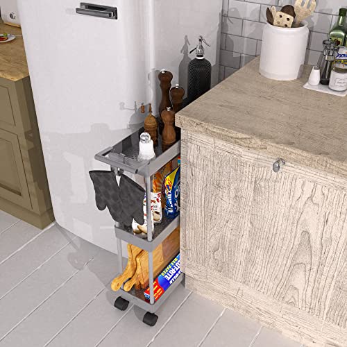 Simple Houseware 3-Tier Slim Rolling Cart w/Handle 5.5" Wx27.5 H, Gray | Storage Cart for Narrow Space (5.5-Inch Wide) Kitchen, Bathroom, Laundry Room - color: Gray
