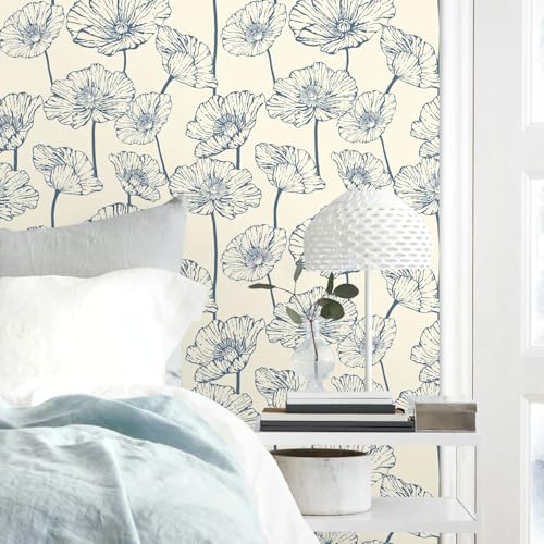 Peel and Stick Wallpaper Blue and Beige Wallpaper | 17.3inx393.7in Floral Contact Paper Self Adhesive Wall Paper Boho Removable for Bedroom Living Room - color: Blue and Beige, size: 17.3" x 393.7"