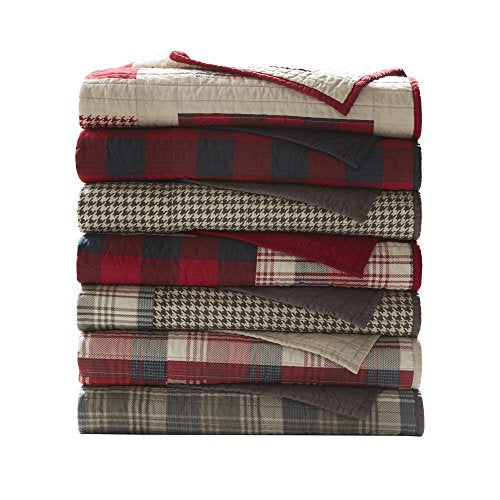 Woolrich Luxury Quilted Throw - Cabin Lifestyle, Patchwork with Moose Design All Season, Lightweight and Breathable Cozy Bedding Layer Throws for Couch Sofa, 50" W x 70" L, Tasha Taupe - color: Tasha Taupe