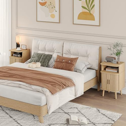 Alohappy Nightstand Set of 2, Mid Century Modern End Table with Storage, Fluted Bedside Table, Wooden Curved Profile Night Stands with Sliding Tambour Door for Bedroom, Living Room, Light Oak - color: Light Oak