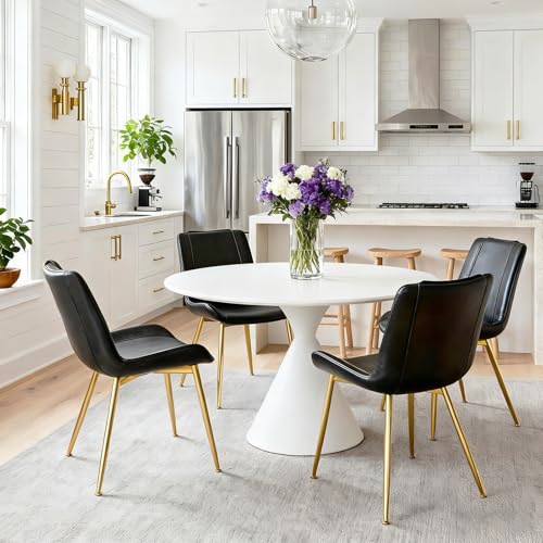 Dining Chairs Set of 2, PU Leather Armless with Metal Legs Black, Gold Legs | Fits Dining Rooms, Kitchens, Waiting room, Living rooms, Offices & Cafes, Easy to Clean Easy to assemble Adjustable Foot Pads - color: Black With Gold Legs