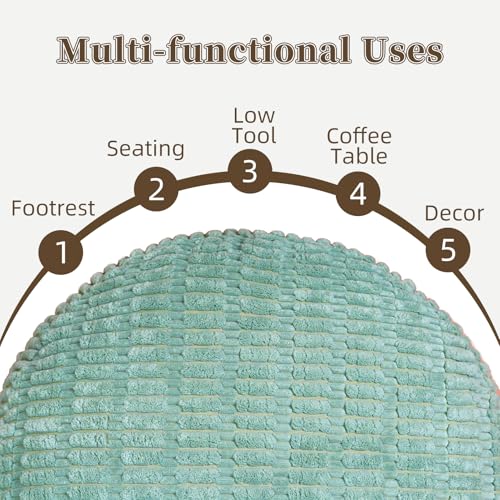 Round Unstuffed Pouf Ottoman Bean Bag Cover Pouf Foot Rest, Green | Cover Only, 20x20x8 In, Soft Short Plush, Ribbed Texture, Modern Style, Living Room, Bedroom, Reading Nook - color: Green