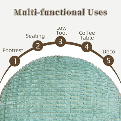 Round Unstuffed Pouf Ottoman Bean Bag Cover Pouf Foot Rest, Green | Cover Only, 20x20x8 In, Soft Short Plush, Ribbed Texture, Modern Style, Living Room, Bedroom, Reading Nook - color: Green