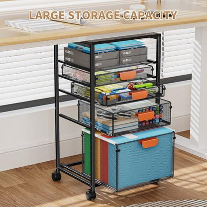 Marbrasse Rolling File Cart with 4 Storage Drawers, Mobile File Cabinet on Lockable Wheels, Hanging Filing Cabinet Organize, Under Desk Utility Cart for Home Office - Dark Brown