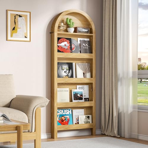 Narrow Tall Wall Mounted Bookshelf for Living Room Bedroom (Light Wood) - color: Light Wood