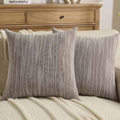 FUTEI Pack of 2 Chenille Throw Pillow Covers 18x18 Inch, Dyeing Coffee | Double-Sided Elegant Line Textured Design,Side Hidden Zipper,Machine Washable,Pill-Resistant,Colorfast,Insert Not Included. - color: Dyeing Coffee, size: 18" x 18" (Pack of 2)