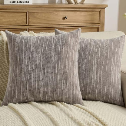 FUTEI Pack of 2 Chenille Throw Pillow Covers 18x18 Inch, Dyeing Coffee | Double-Sided Elegant Line Textured Design,Side Hidden Zipper,Machine Washable,Pill-Resistant,Colorfast,Insert Not Included. - color: Dyeing Coffee, size: 18" x 18" (Pack of 2)