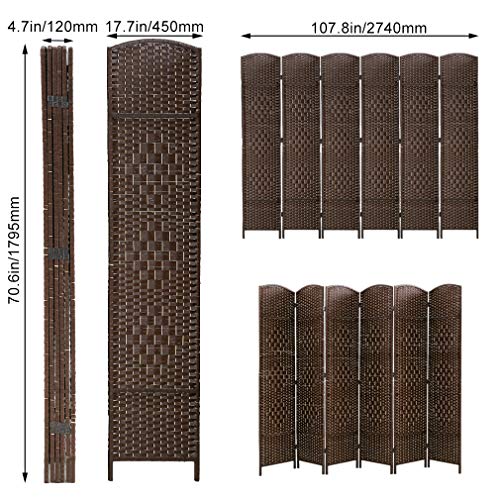 Room Divider 6 Panel Folding Privacy Divider 6 Ft Indoor Wall Divider Portable Partition Wood Screen, Brown - color: Brown, size: 6 Panel