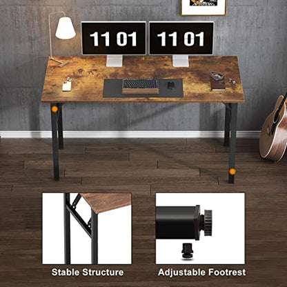 Need Computer Desk Office Desk 55 inches Folding Table Computer Table Workstation No Install Needed, Rustic Brown - color: Rustic Brown, size: 55 inches