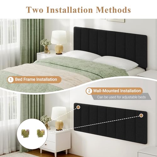 Queen Size Headboard Only, Height Adjustable Linen, Black - color: Linen-black, size: Queen/Full
