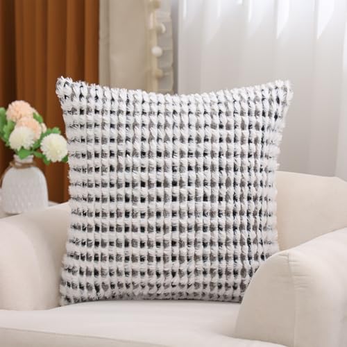 LUOYEHK Boho Throw Pillow Covers 20x20 Inch Set of 2 Chenille Tufted Pillowcase Farmhouse Neutral Cushion Covers for Couch Sofa Bed Living Room, Black Gray - color: Black Gray, size: 20" x 20" (Pack of 2)