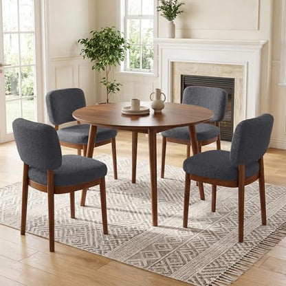 Wooden Dining Chairs Set of 4, Boucle Upholstered Kitchen Chairs with Solid Wood Legs, Mid Century Modern Dining Chairs, Farmhouse Side Chair with Hardwood Frame for Dining Room, Dark Gray - color: Grey, size: Set of 4