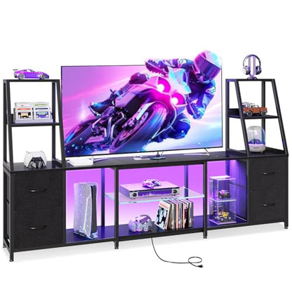 Casaottima LED TV Stand for 50–65 Inch TVs with Power Outlets & RGB Ligths, Gaming Entertainment Center with 4 Drawers & Storage, Media Console Supports Up to 75/85/95 Inch Wall-Mounted TVs, Black - size: 87 Inch