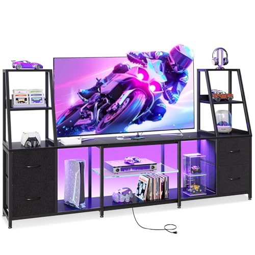 Casaottima LED TV Stand for 50–65 Inch TVs with Power Outlets & RGB Ligths, Gaming Entertainment Center with 4 Drawers & Storage, Media Console Supports Up to 75/85/95 Inch Wall-Mounted TVs, Black - size: 87 Inch