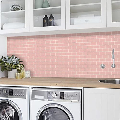STICKGOO Subway Tile Peel and Stick Backsplash, Thicker Design 12" x 12" Stick on Backsplash Tiles for Kitchen, Bathroom, Wall Tile (10 Sheets, Pink) - color: Pink