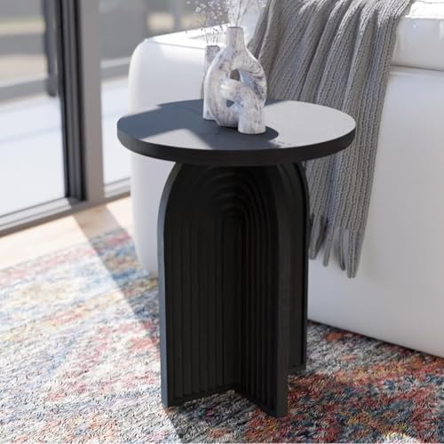 Relso Charon End Table - Round Black Mango Wood Accent Table for Bedroom or Living Room | Compact and Versatile Nightstand or Coffee Table | Modern Silhouette with Simple Assembly, Sturdy Design - color: Charon Black
