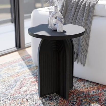 Relso Charon End Table - Round Black Mango Wood Accent Table for Bedroom or Living Room | Compact and Versatile Nightstand or Coffee Table | Modern Silhouette with Simple Assembly, Sturdy Design - color: Charon Black