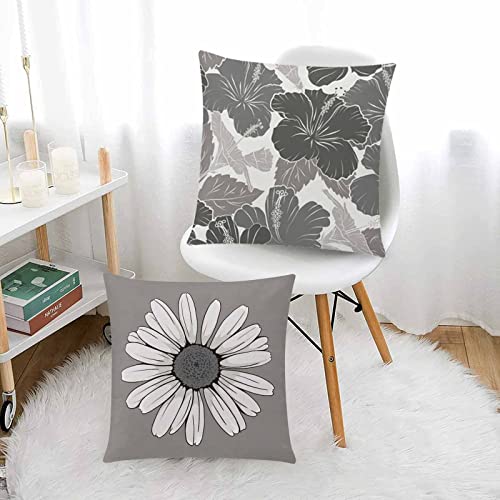COMMINY Grey Pillow Covers 18x18 Set of 6 Decorative Daisy Flower Throw Pillow Cover for Couch Modern Cushion Cover for Patio Living Room Cushion Bed Farmhouse Home Decor | Flower Bloom, Farmhouse Cushion Cover, Breathable Linen, Standard Throw Pillow Siz