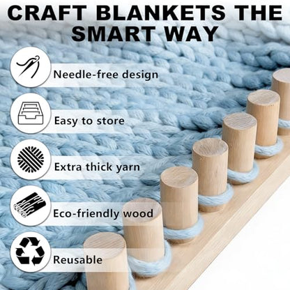 KUNAL 46" Chunky Blanket Loom,Wooden Loom for DIY Throw Blankets | Adjustable Size Hand Chunky Knitting Loom, Beginner Friendly Yarn Craft