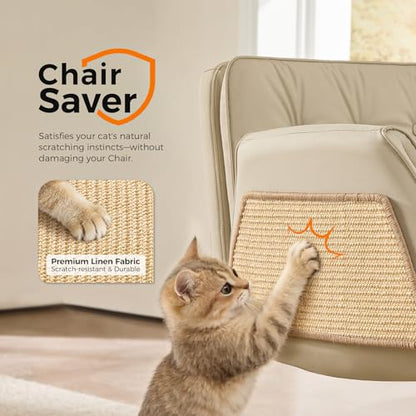 amseatec Criss Cross Office Chair, Swivel Makeup Vanity Chair with Wheels | Wide PU seat for cross-legged, fidget-friendly sitting; 5-level armrests create pet space; wipe-clean; cat scratch pad option - color: Camel Linen