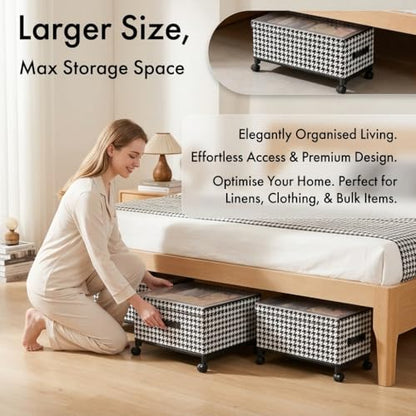 65L Under Bed Storage with Wheels, Adjustable Underbed Storage Bins, Foldable Dustproof Storage Container, 30.3×11.4×11.8 Inch Organizer for Clothes, Shoes, Blankets (black - Transparent Cover)