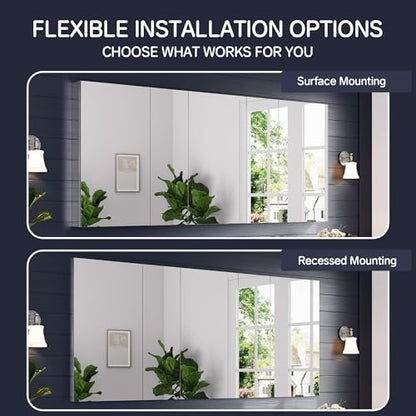 84"x36" Medicine Cabinet with Mirror & Soft Close Hinges, Surface Mount or Recessed Medicine Cabinet with Adjustable Shelves, Bathroom Wall Medicine Cabinet with Storage, Aluminum Alloy Frame, Combo - size: 84" x 36"