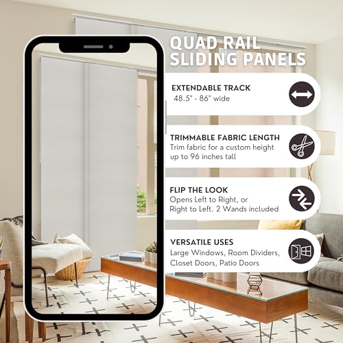 CHICOLOGY Panel Track Blinds, Jersey White, 86"x96", Cordless, Divider | 4 Fabric Panels, Fits 46–86″ Wide, Wall/Ceiling Mount, Room Divider Ready, Height Trimmable, Child & Pet Safe - color: Skyrise White